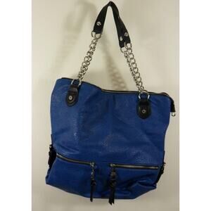 STEVE MADDEN Large Blue Handbag/Purse with Silver Chain & faux Leather strap zip